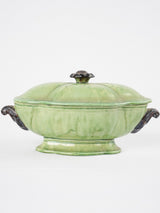 Antique French Dieulefit green tureen with lid - 7"