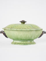 Antique French Dieulefit green tureen with lid - 7"