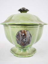 Antique French Dieulefit green tureen with lid - 7"