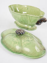 Antique French Dieulefit green tureen with lid - 7"