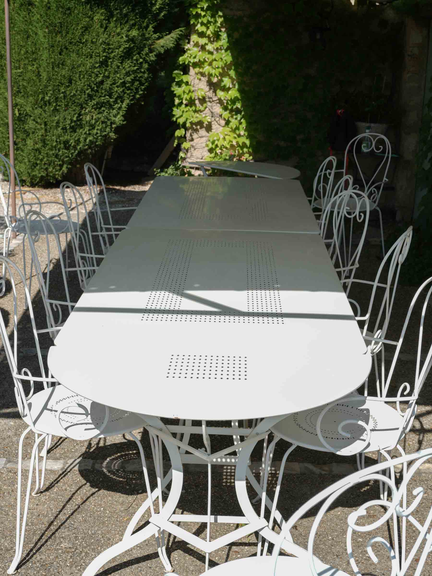 French Iron Outdoor Segmented Dining Table w/ White Finish