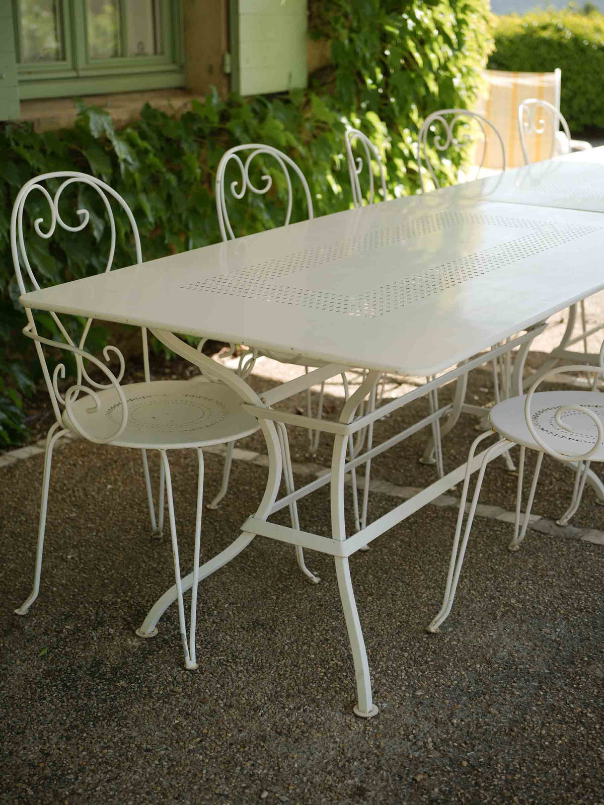 French Iron Outdoor Segmented Dining Table w/ White Finish