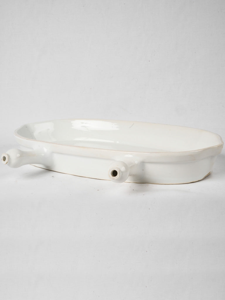 Antique white-glazed French basting pan