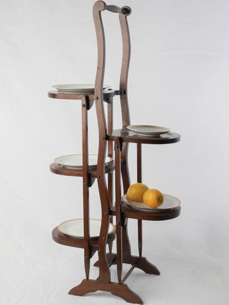 Folding Mahogany Five-Tier Plate Stand w/ Serpentine Form - 36¼"