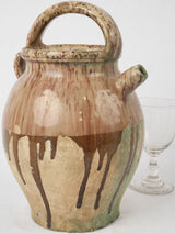 Unique taupe demi-glazed pottery vessel