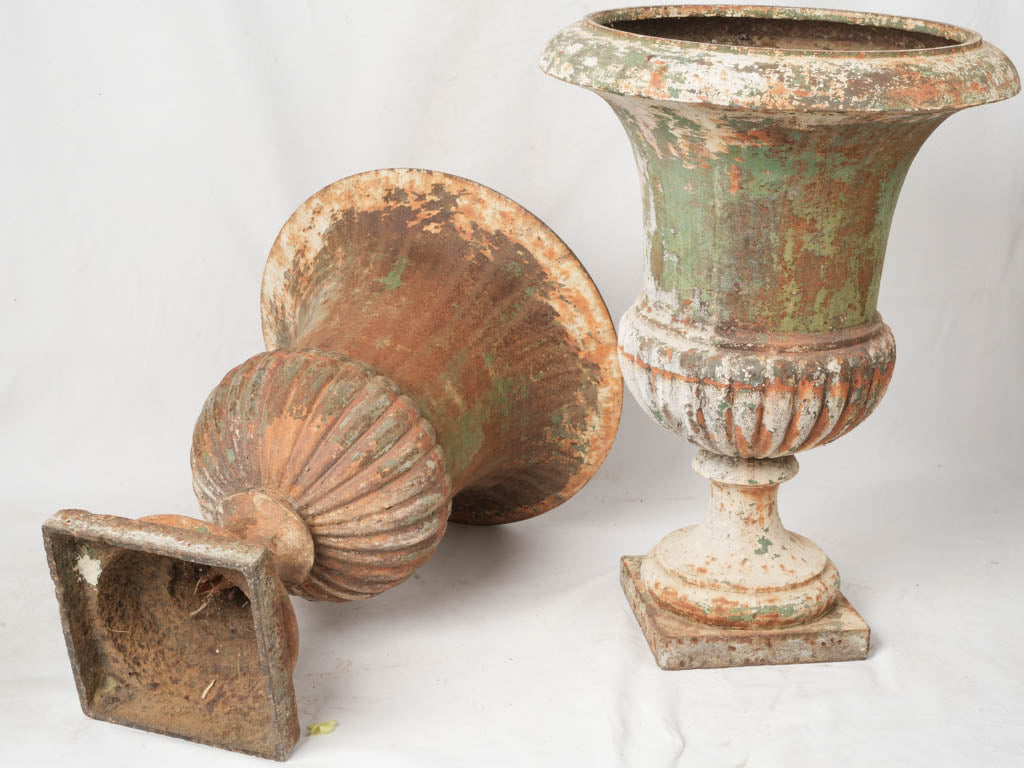 Stately aged patina Medici urns  