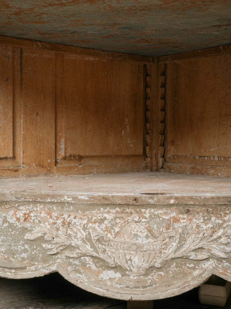 Antique scalloped oak corner cabinet