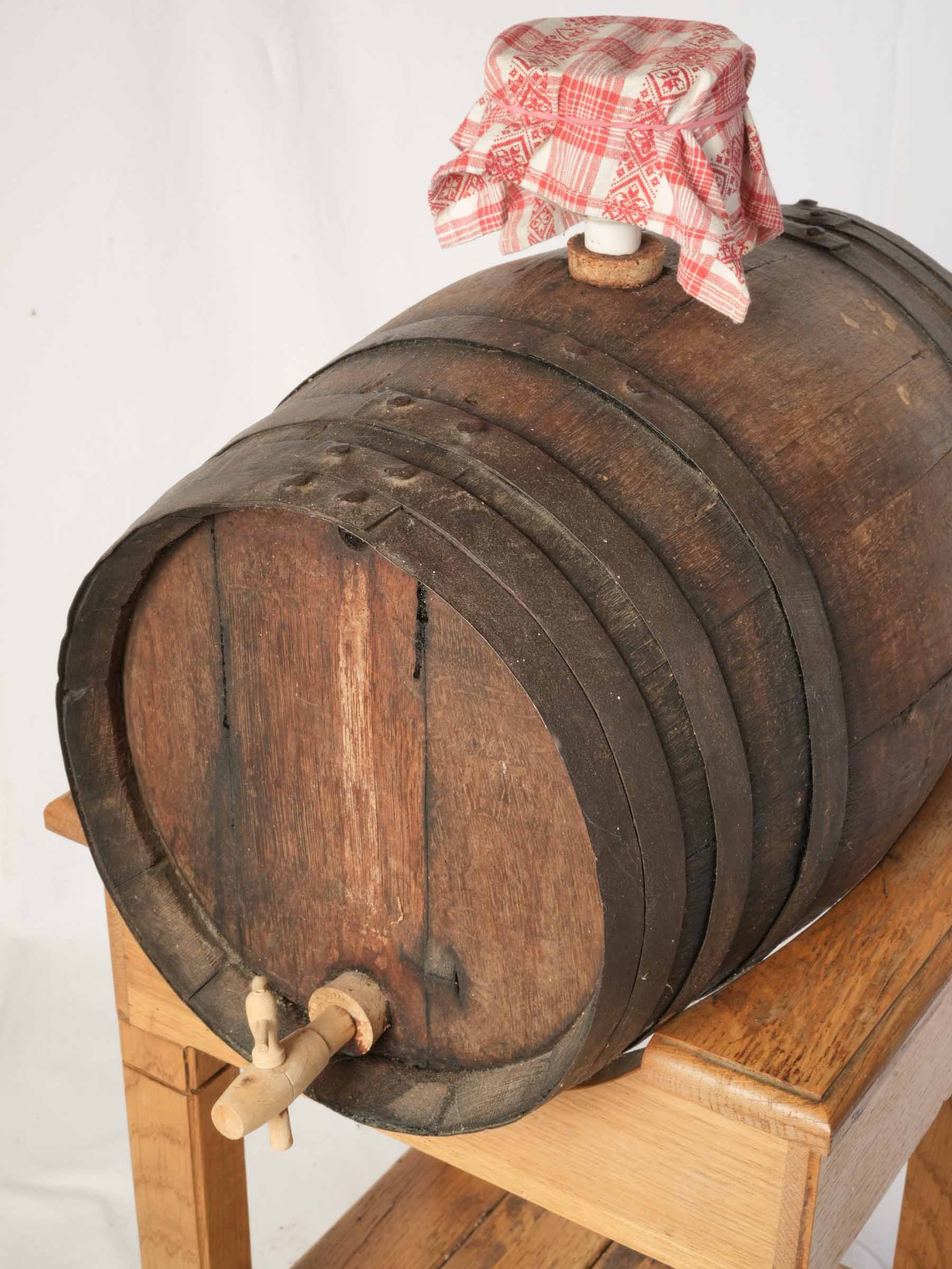 Traditional French Oak Vinegar Barrel with Stand