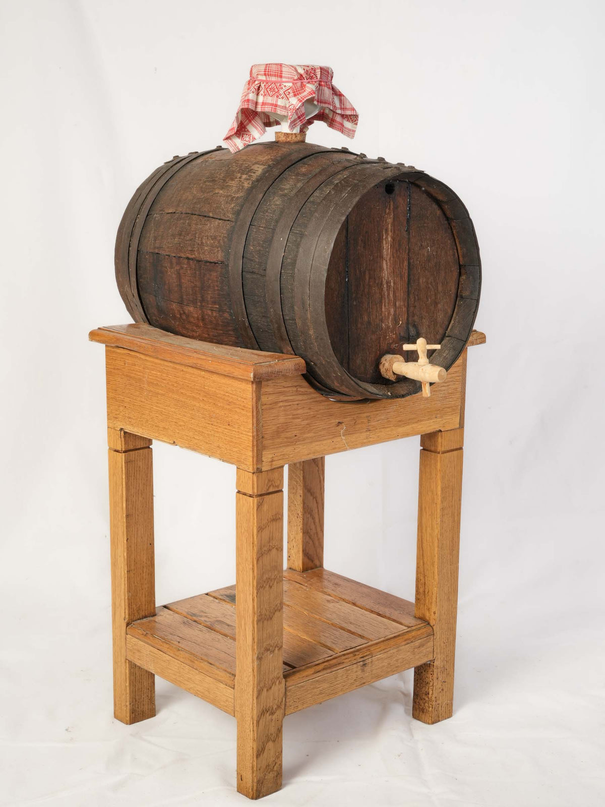 Traditional French Oak Vinegar Barrel with Stand