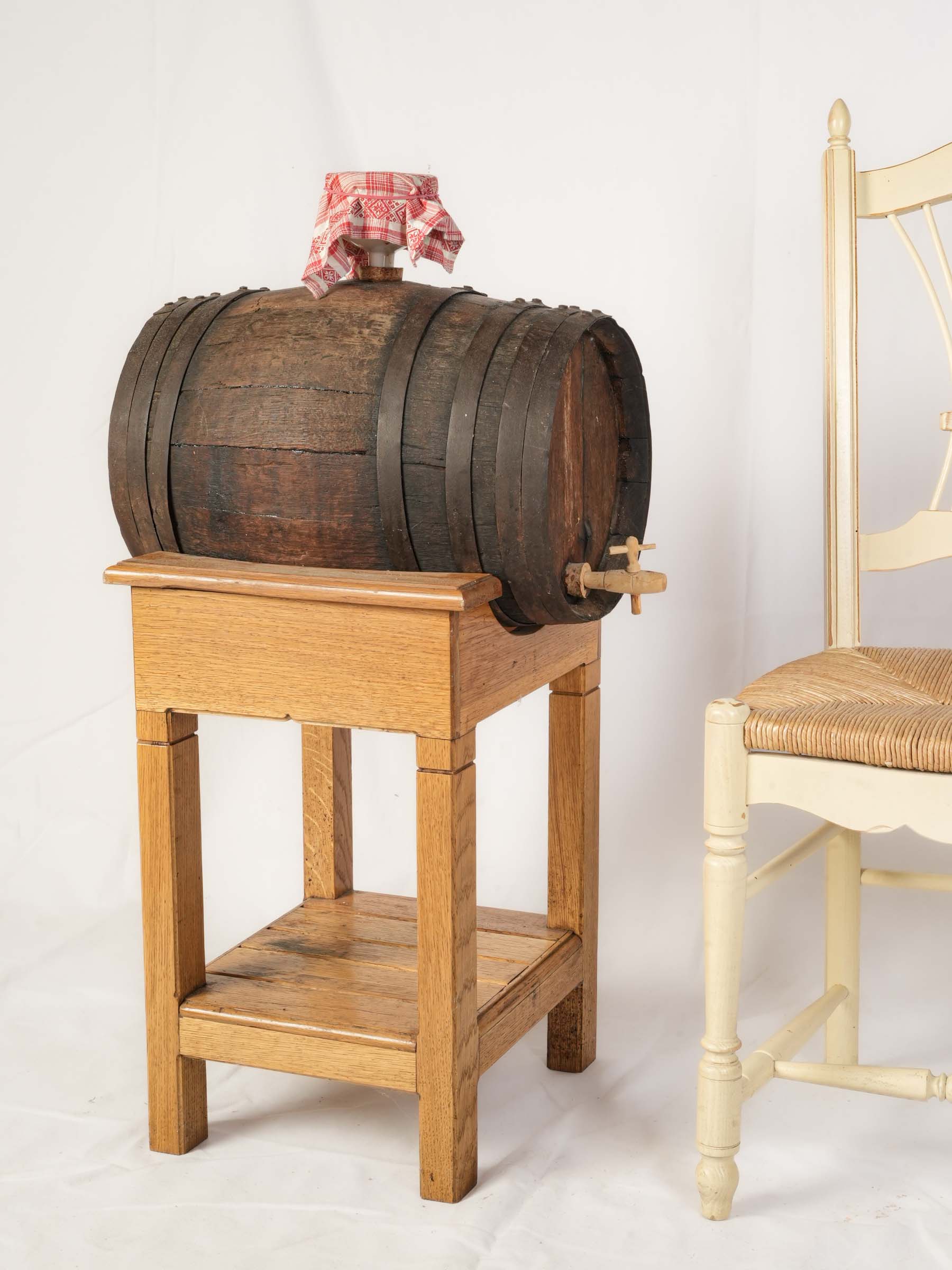 Traditional French Oak Vinegar Barrel with Stand