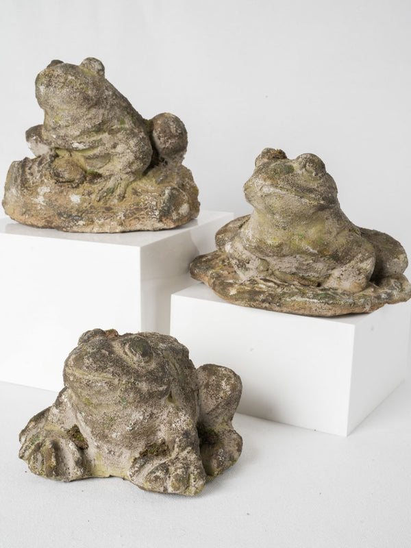 3 vintage garden frog sculptures - cement 6¾"