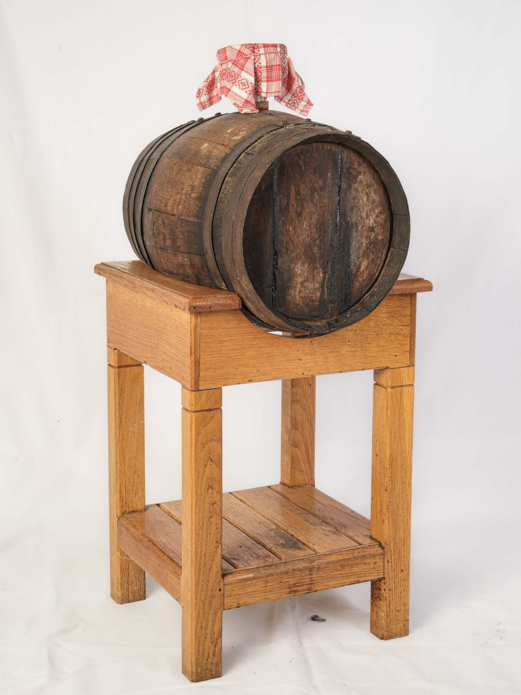 Traditional French Oak Vinegar Barrel with Stand