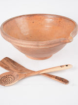 Antique French terracotta mixing bowl w/ spout 14¼"