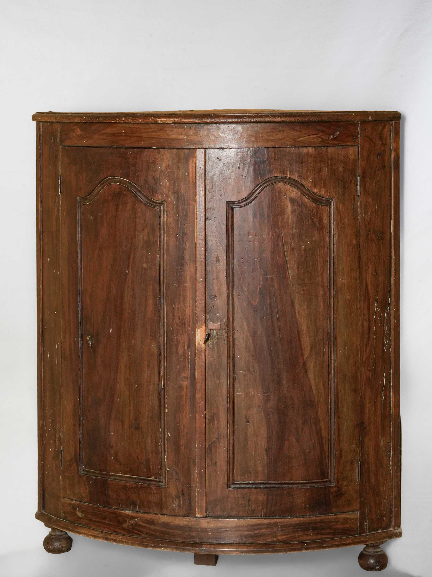 Antique French Walnut Corner Cabinet with Bow Front