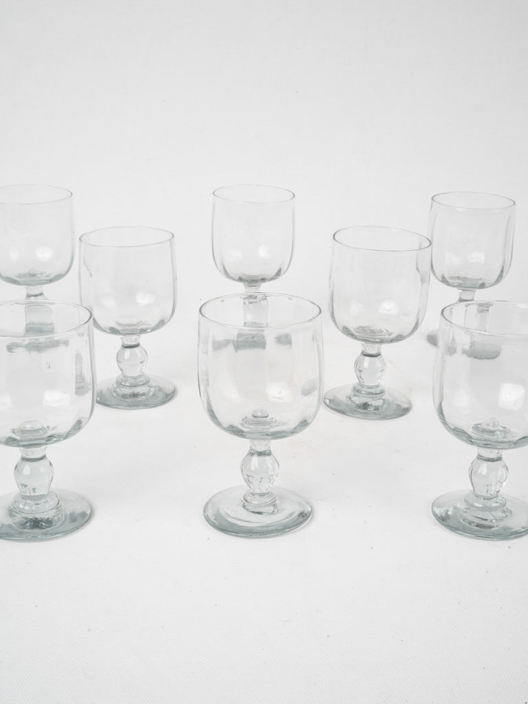 Set of eight antique French wine glasses