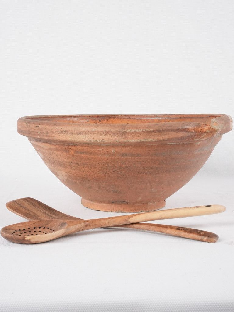 Antique French terracotta mixing bowl w/ spout 14¼"