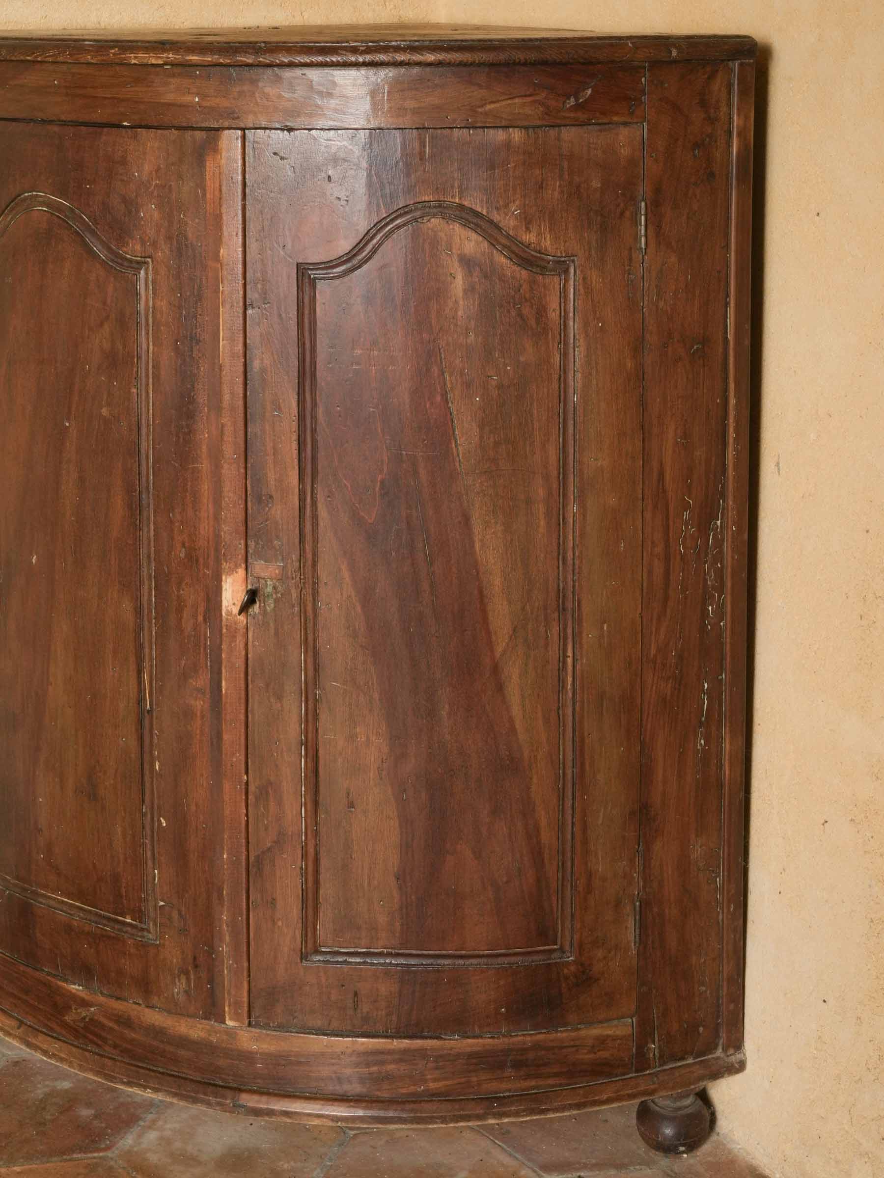 Antique French Walnut Corner Cabinet with Bow Front