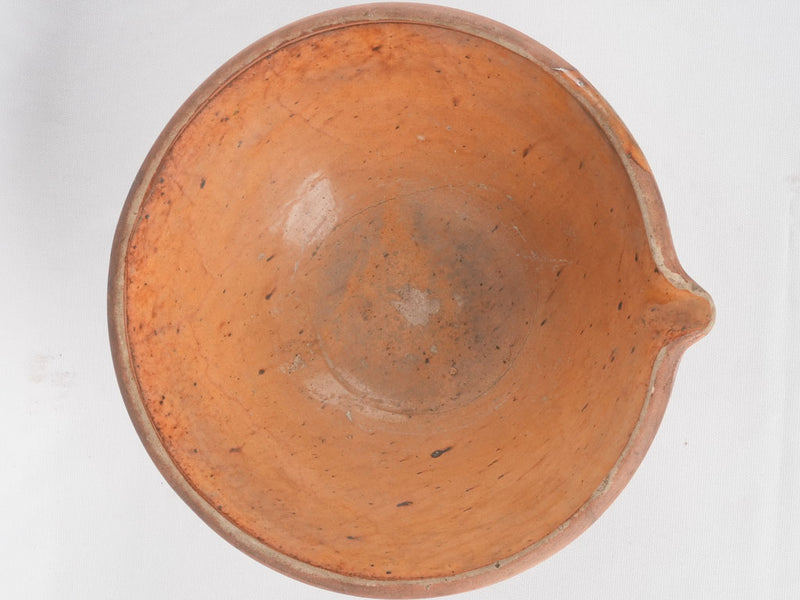 Antique French terracotta mixing bowl w/ spout 14¼"
