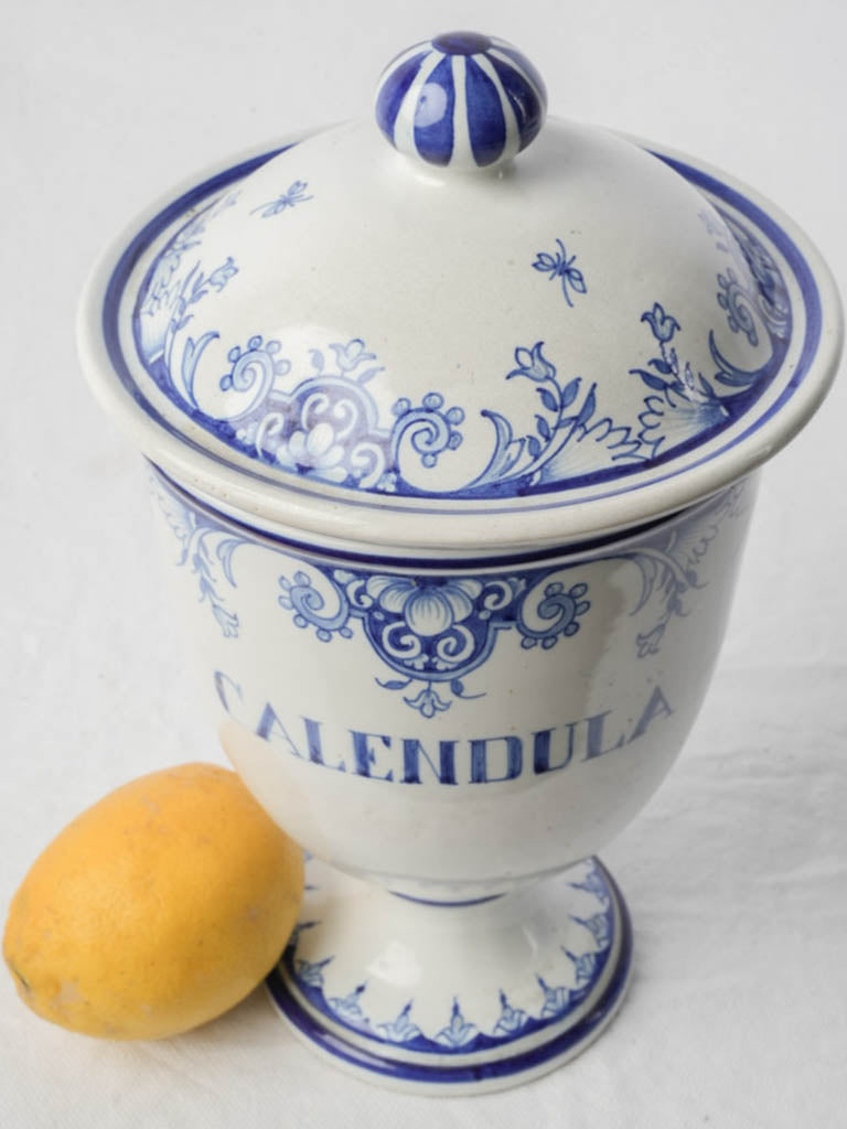 Mid 20th Century French Faience Apothecary Jar - Calendula - 10¼"