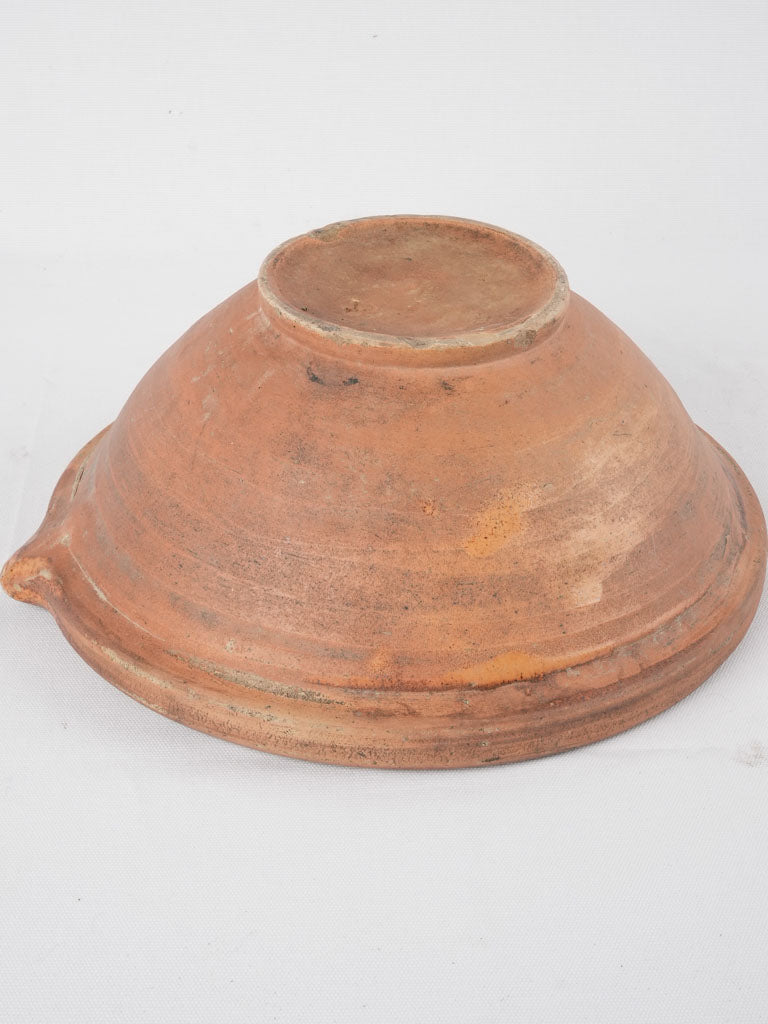 Antique French terracotta mixing bowl w/ spout 14¼"