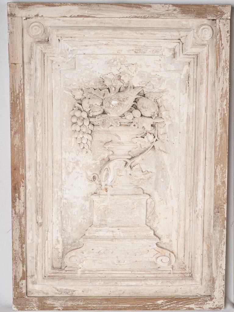 Pair of large salvaged sculptural panels w/ white patina 32¼" x 22½"