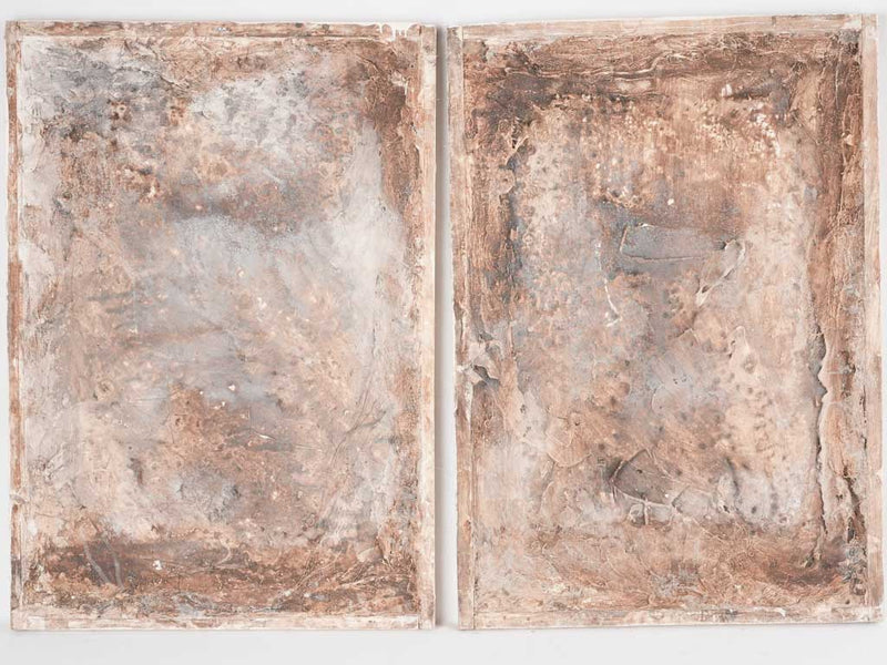 Pair of large salvaged sculptural panels w/ white patina 32¼" x 22½"