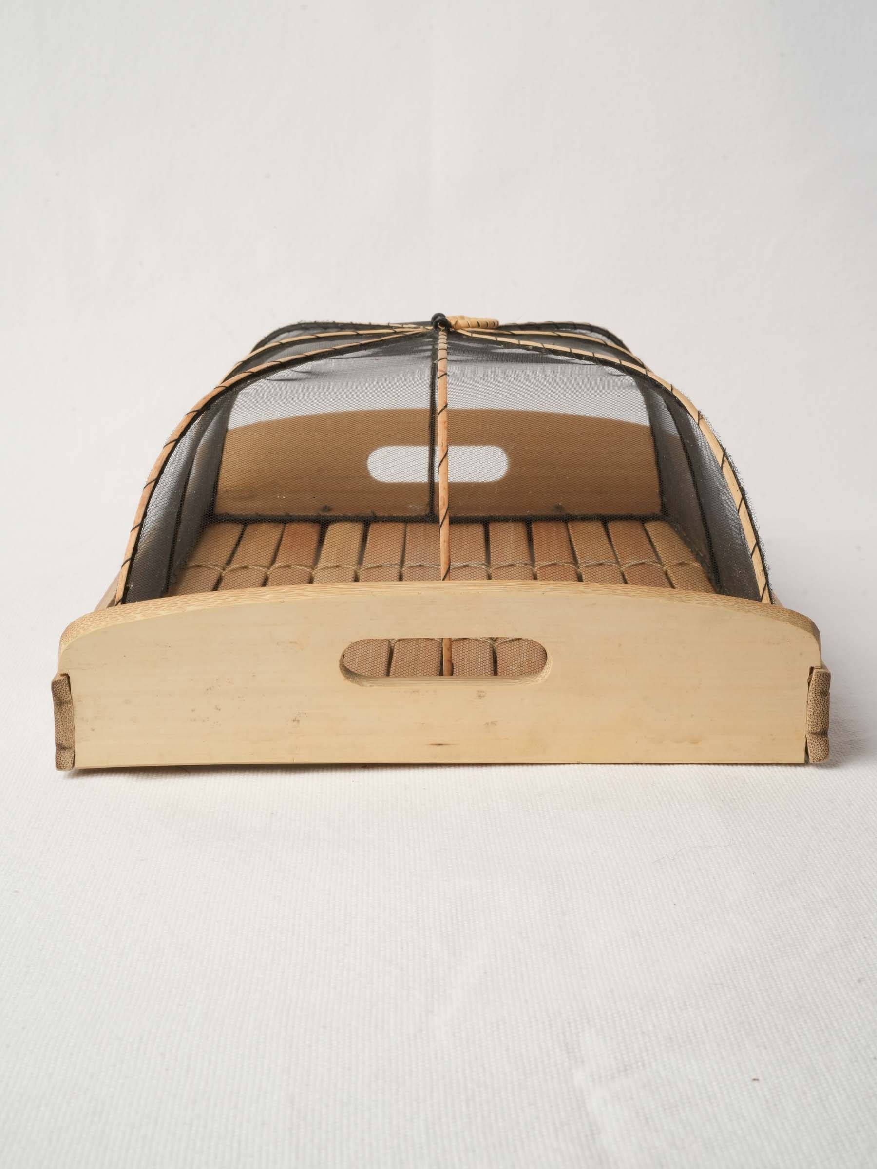 Vintage French Woden Tray with Mesh Lid