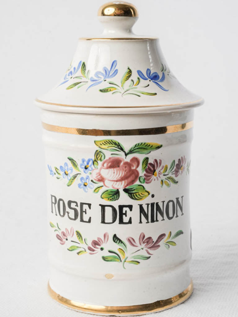 Mid 20th Century French Faience Apothecary Jar,  Rose De Ninon - 5½"