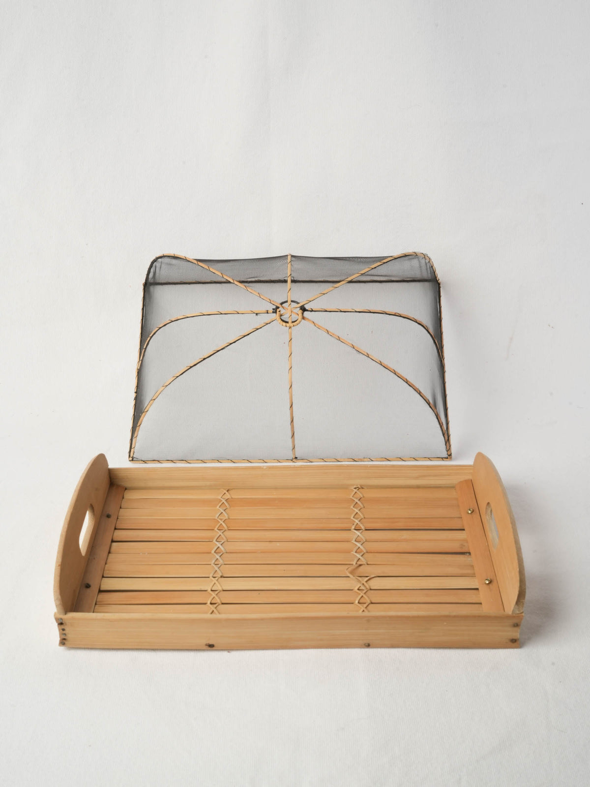 Vintage French Woden Tray with Mesh Lid