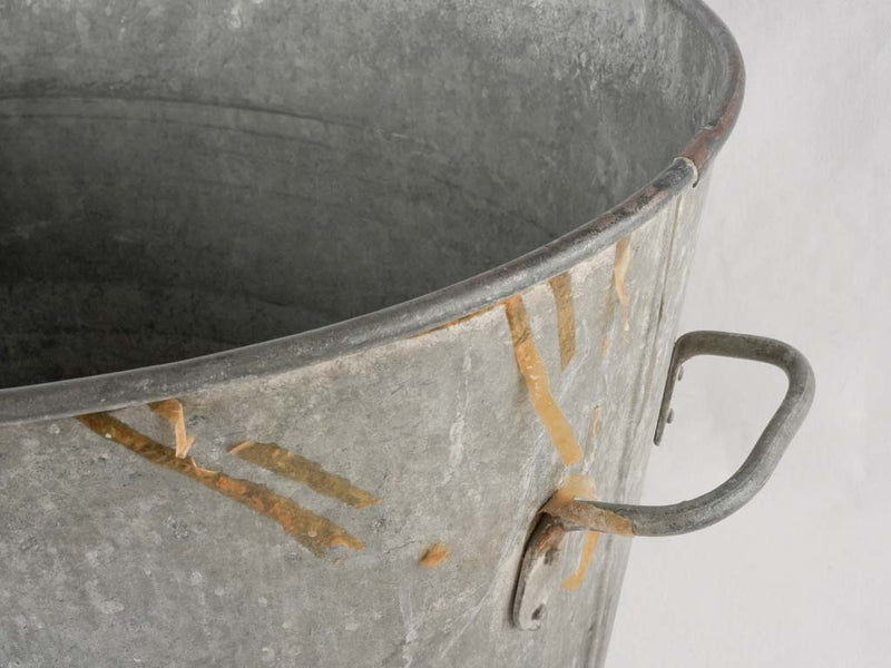 Antique French Large Zinc Laundry Basin Bucket With Handles. Old