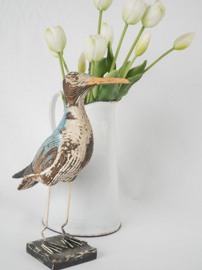 Artisan-made wooden bird statue accessory
