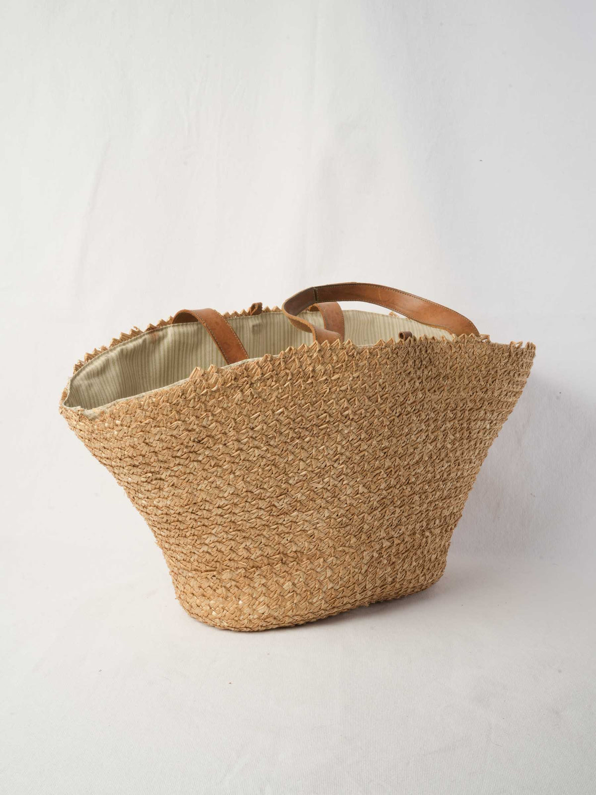 Large Natural Raffia Market Bag With Leather Handles - 28¾"