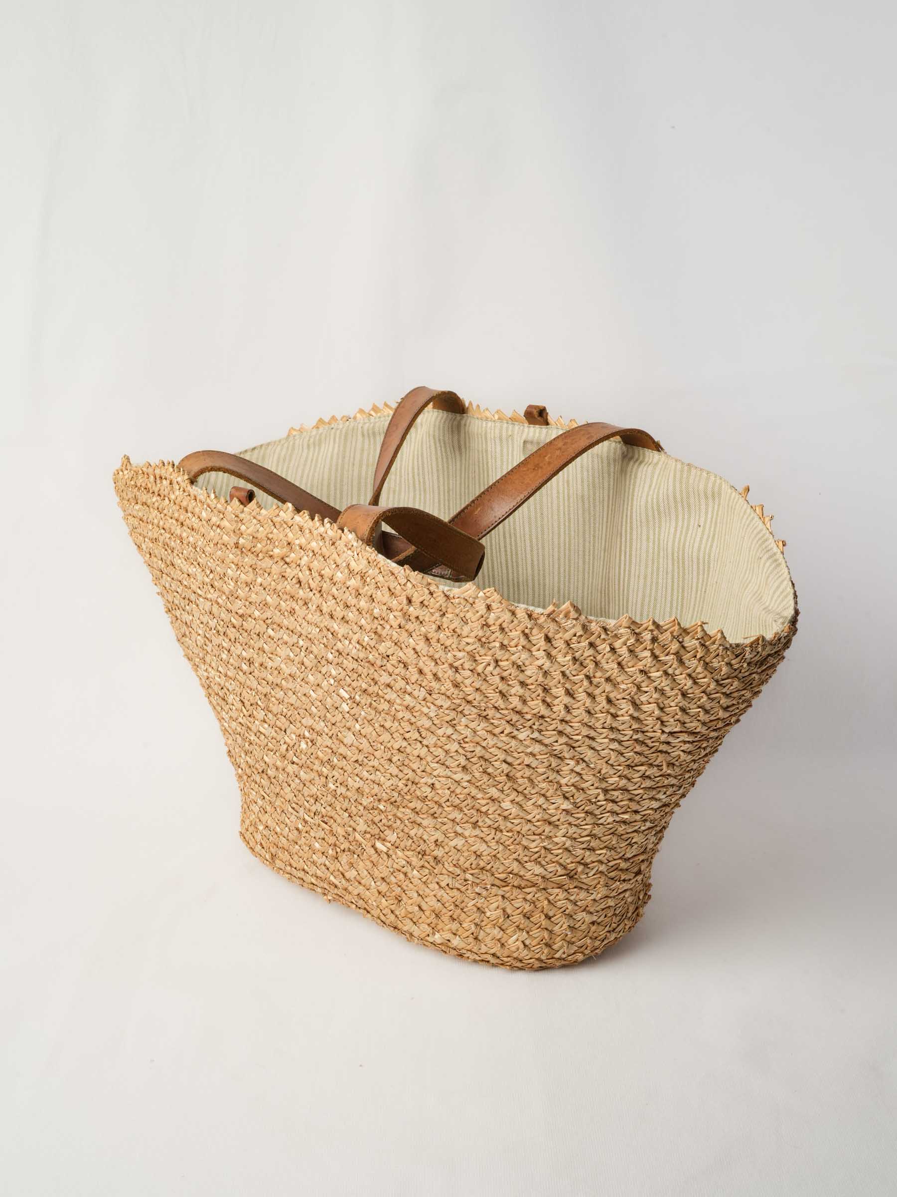Large Natural Raffia Market Bag With Leather Handles - 28¾"