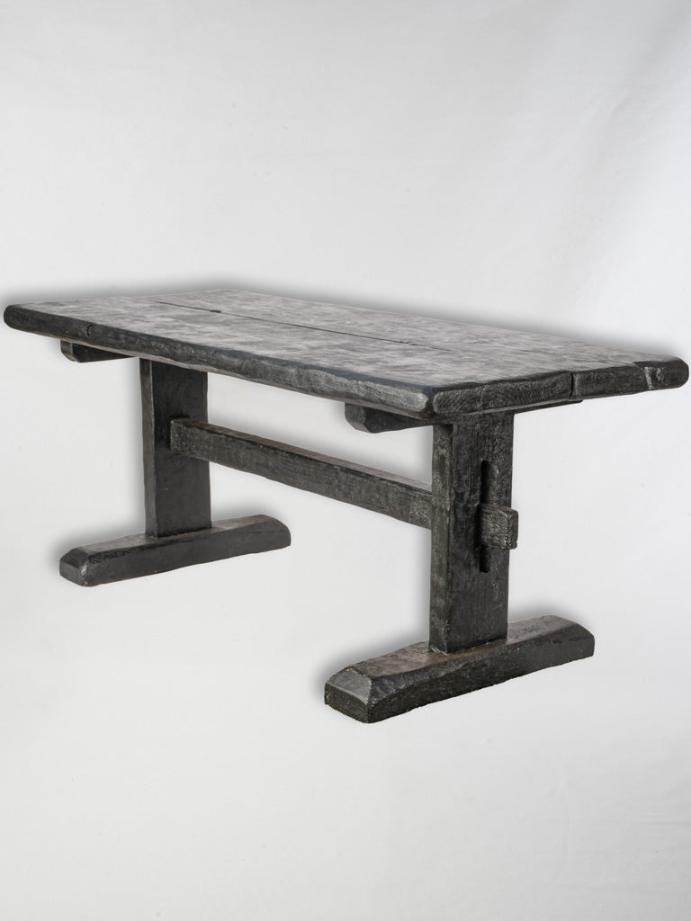 Vintage Alpine Restaurant Trestle Dining Table in Black-Painted Timber - 70¾"