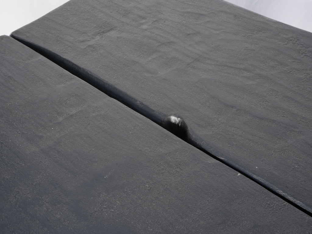 Vintage Alpine Restaurant Trestle Dining Table in Black-Painted Timber - 70¾"