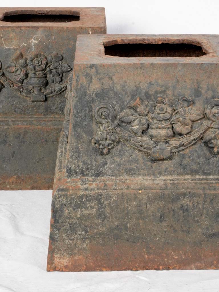 Weathered patina, square tapering pedestals