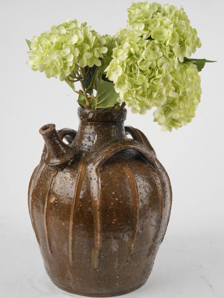 Rustic walnut glazed pottery vessel  