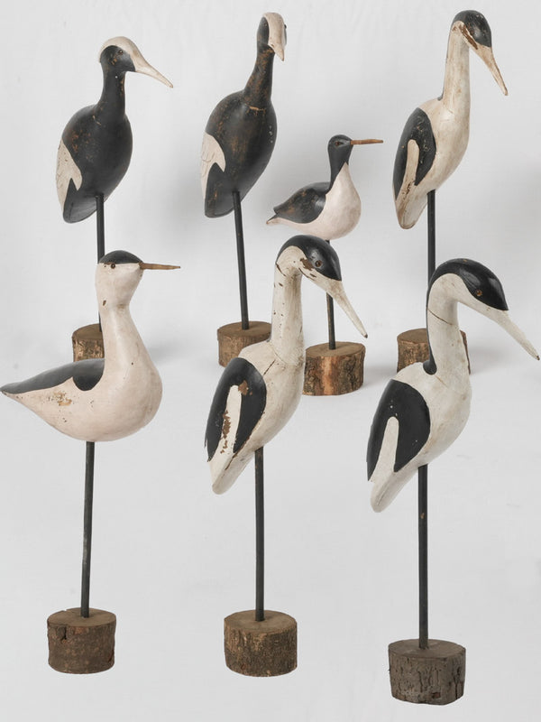Collection of 7 vintage black & white seabird sculptures 17¾"