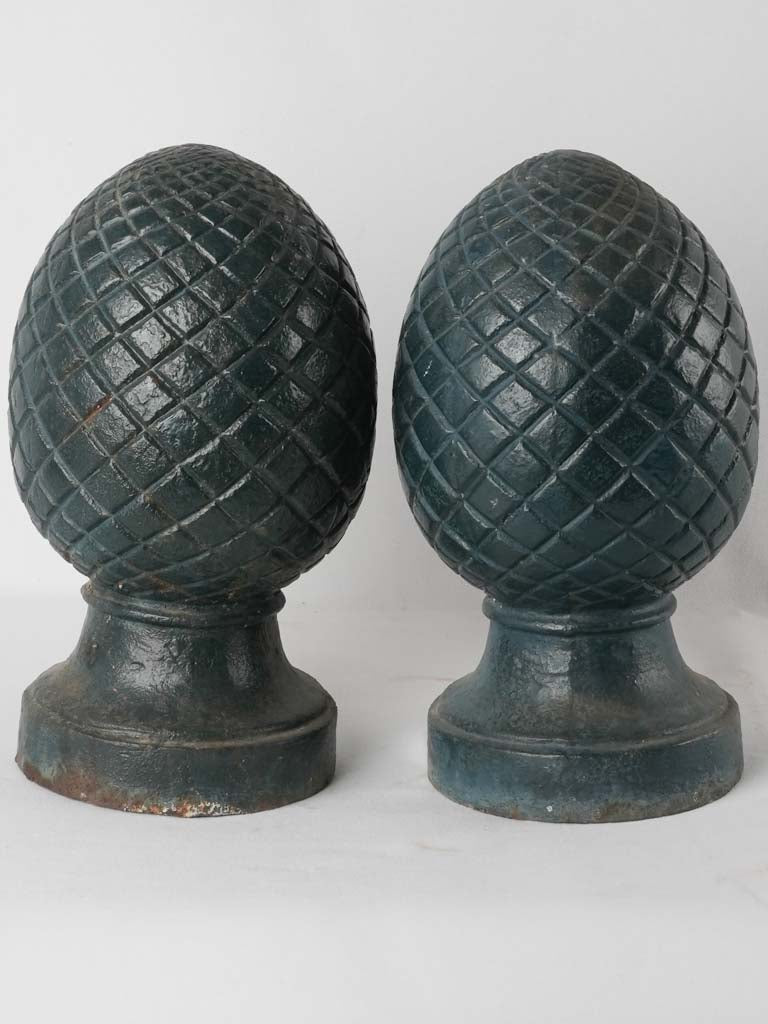 Pair of antique French cast iron finials - pinecone shape 17"