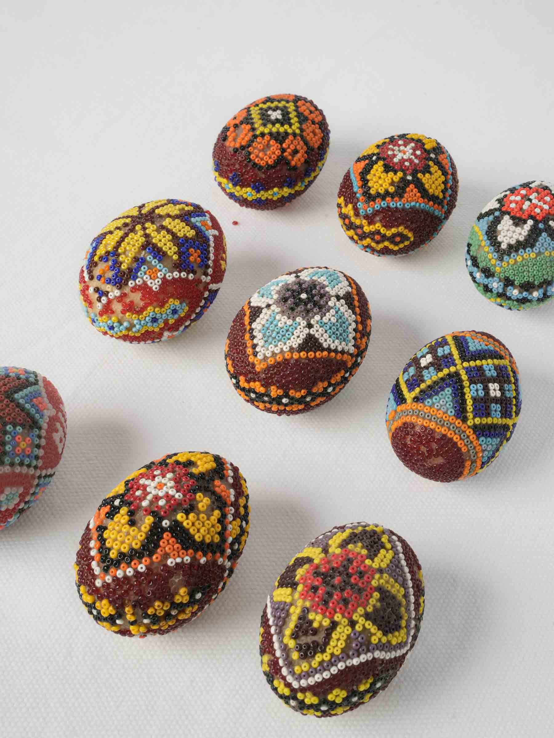 Vintage colorful wooden beaded eggs  