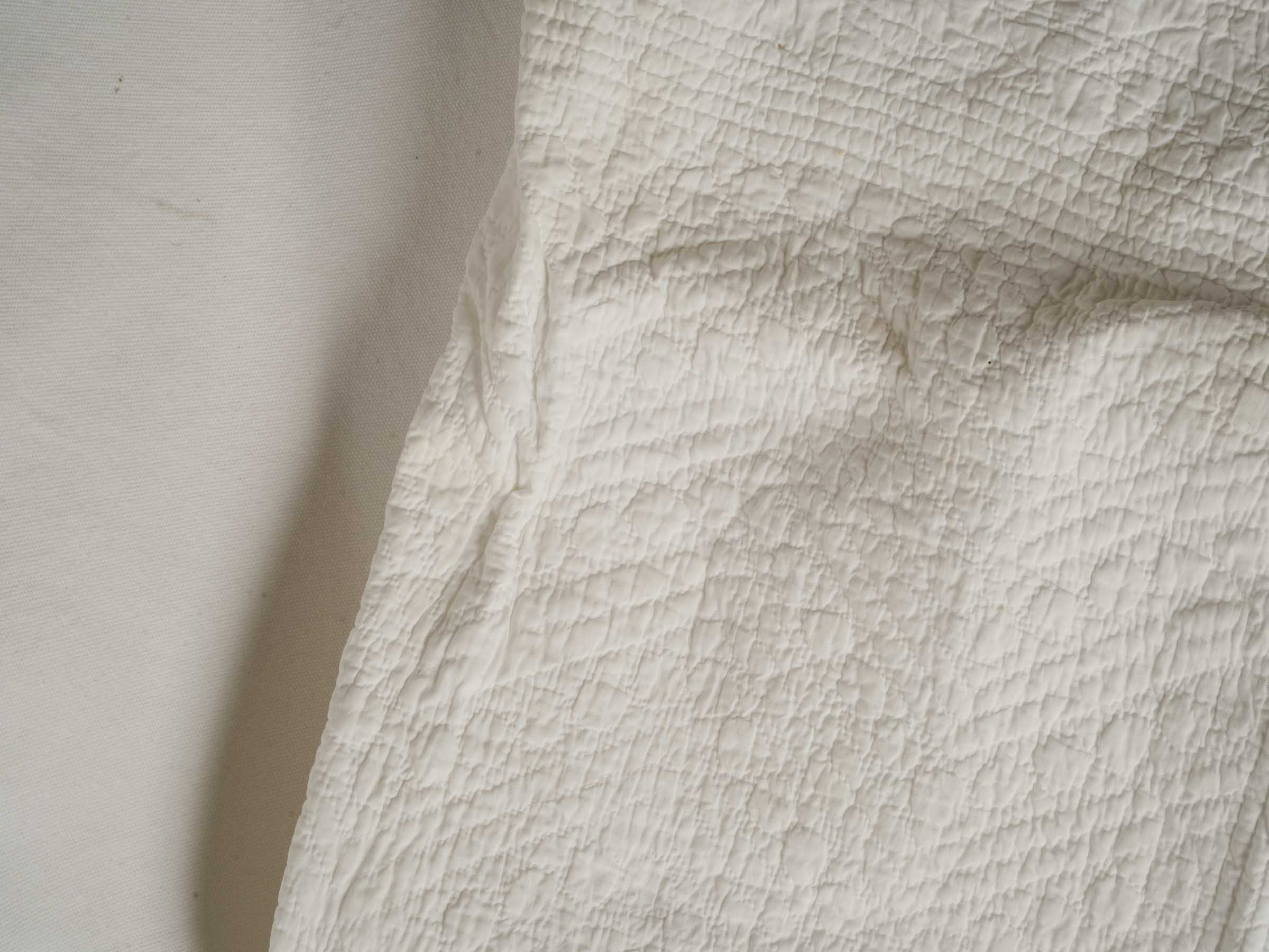 Vintage French White Cotton Single Bedspread with Crochet Border - 52" x 63"