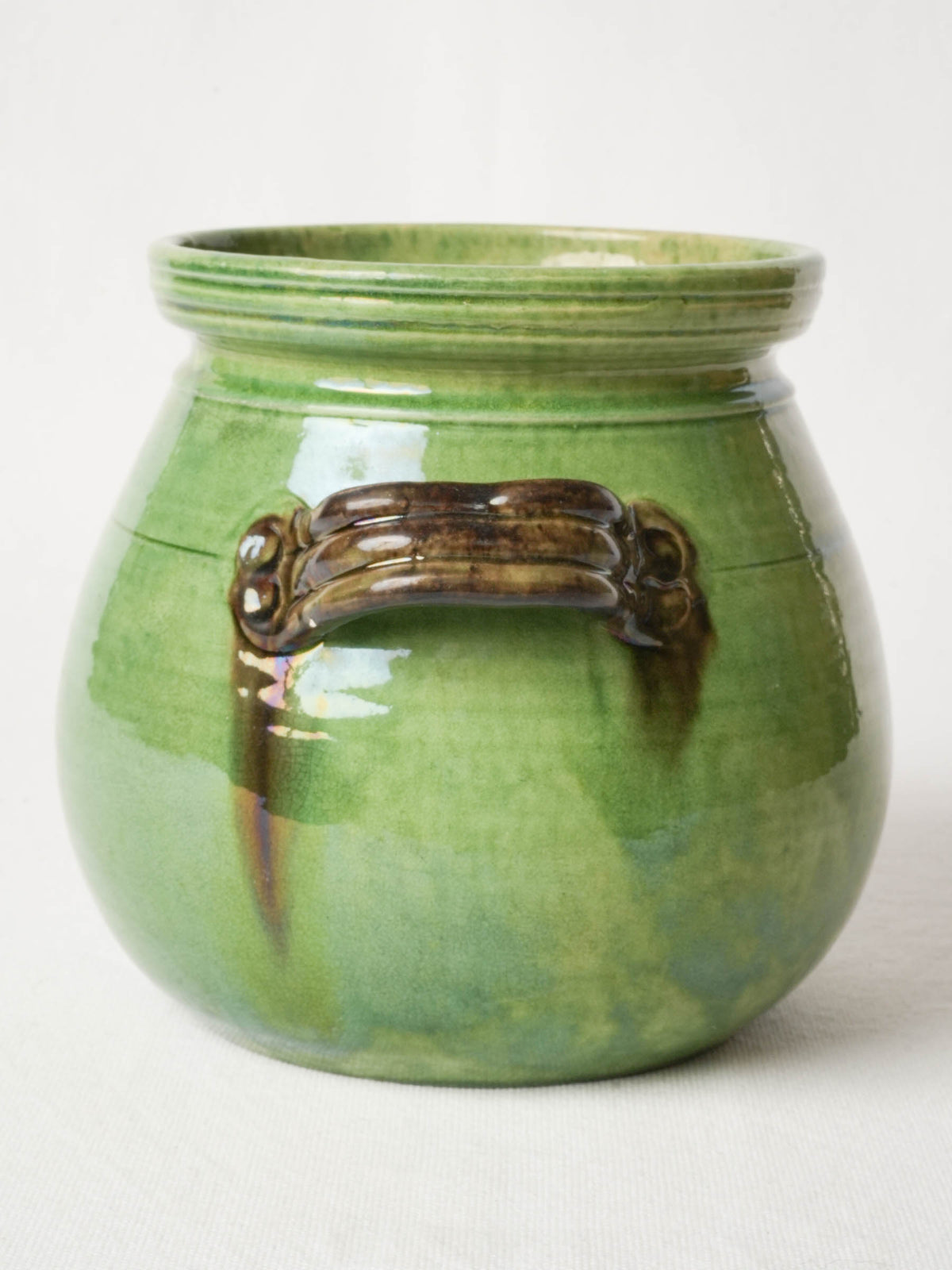 Round-Bellied French Terracotta Pot w/ Green Glaze from Dieulefit 8"