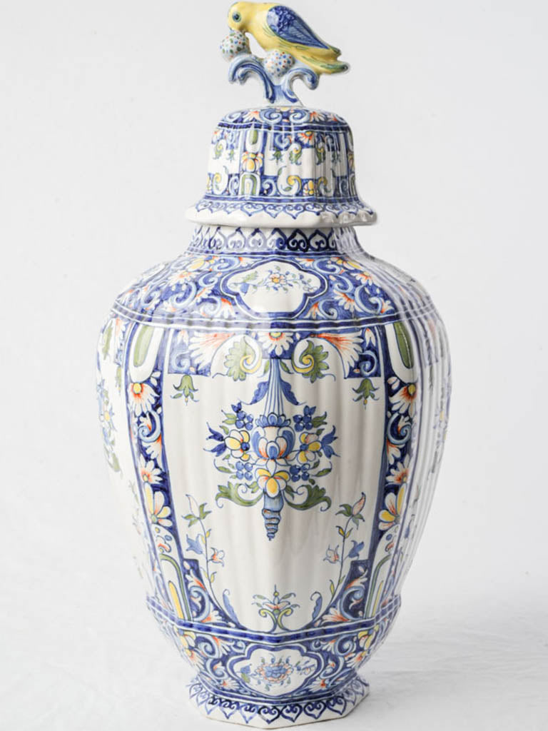 Mid-20th-Century Hand-Painted Polychrome Ceramic Lidded Jar by Léon Warin - 17¾"