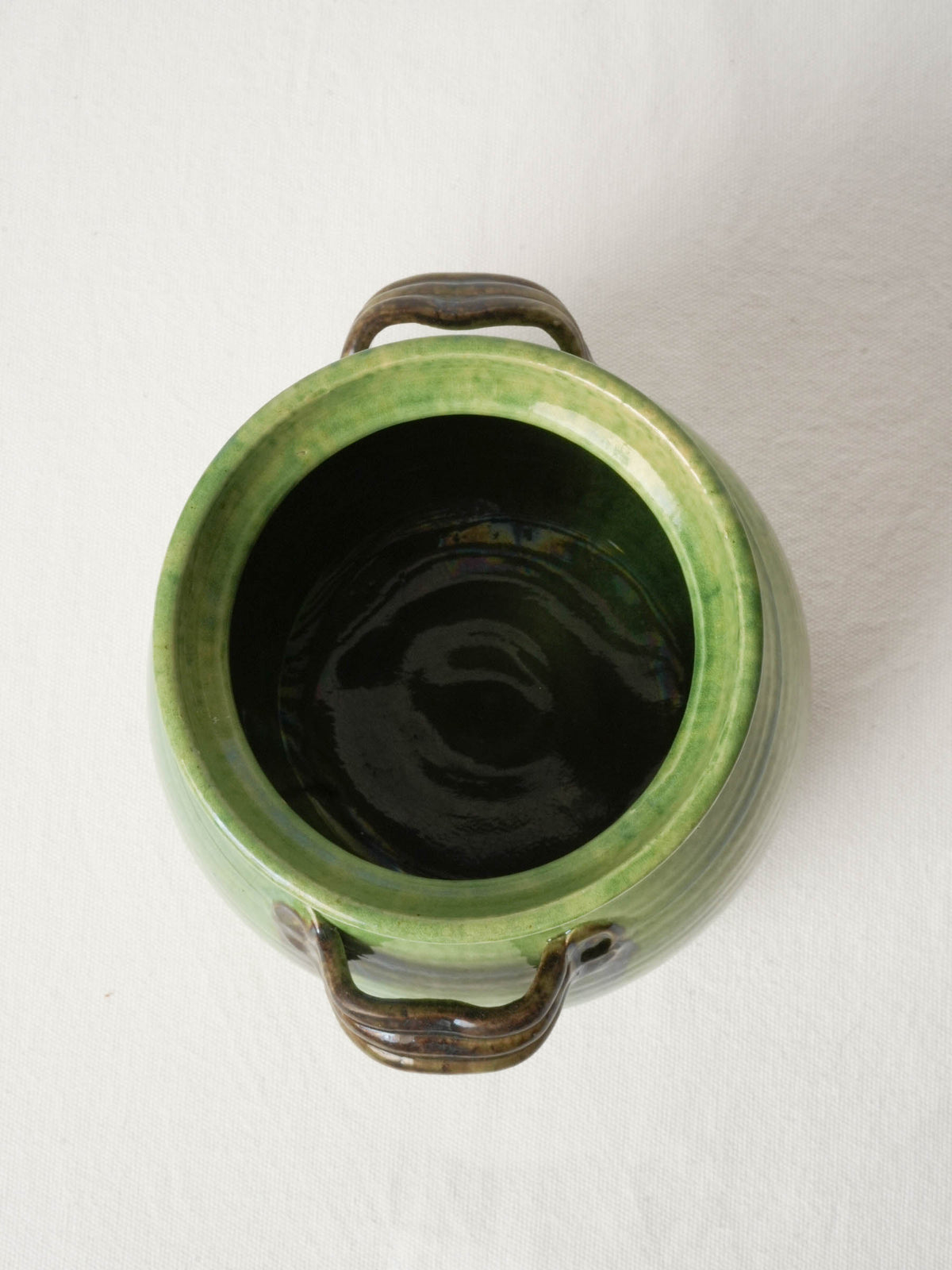 Round-Bellied French Terracotta Pot w/ Green Glaze from Dieulefit 8"