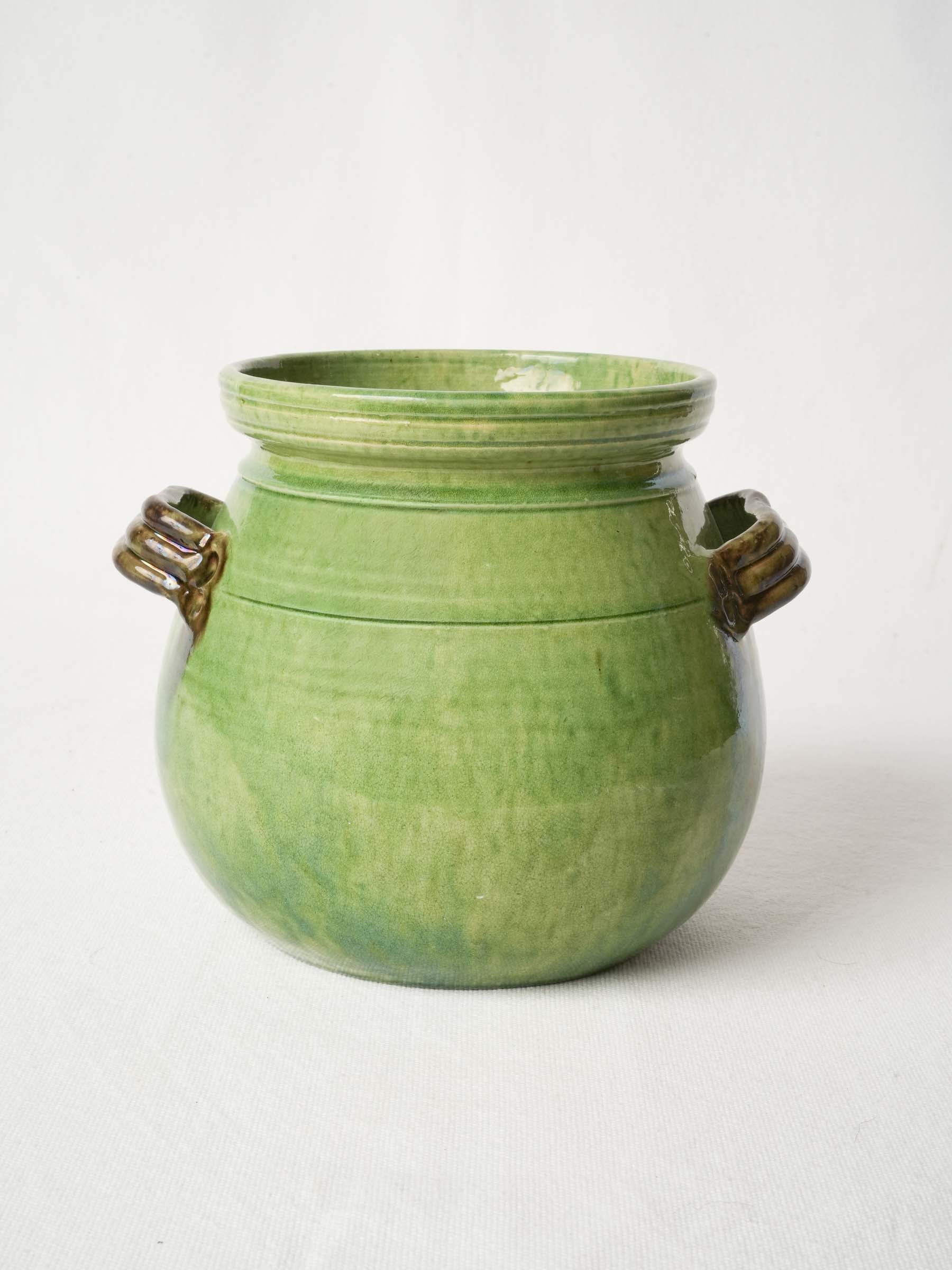 Round-Bellied French Terracotta Pot w/ Green Glaze from Dieulefit 8"