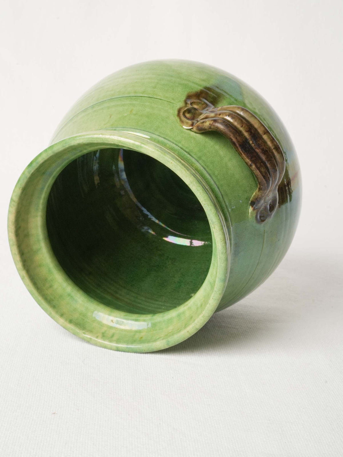 Round-Bellied French Terracotta Pot w/ Green Glaze from Dieulefit 8"