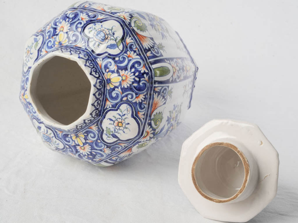 Richly ornamented Delft-style jar  