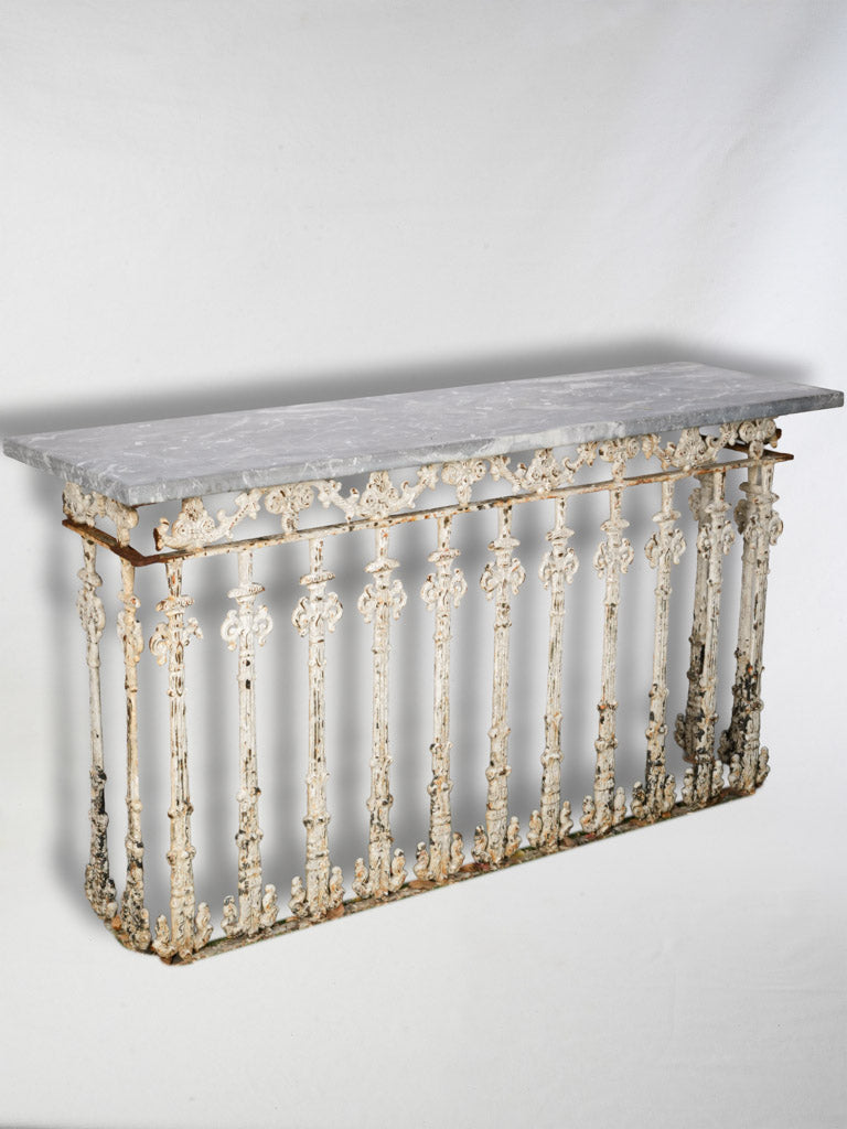 Sculptural Console Assembled from 1900s Cast-Iron Balcony Elements with Marble Top - 61"
