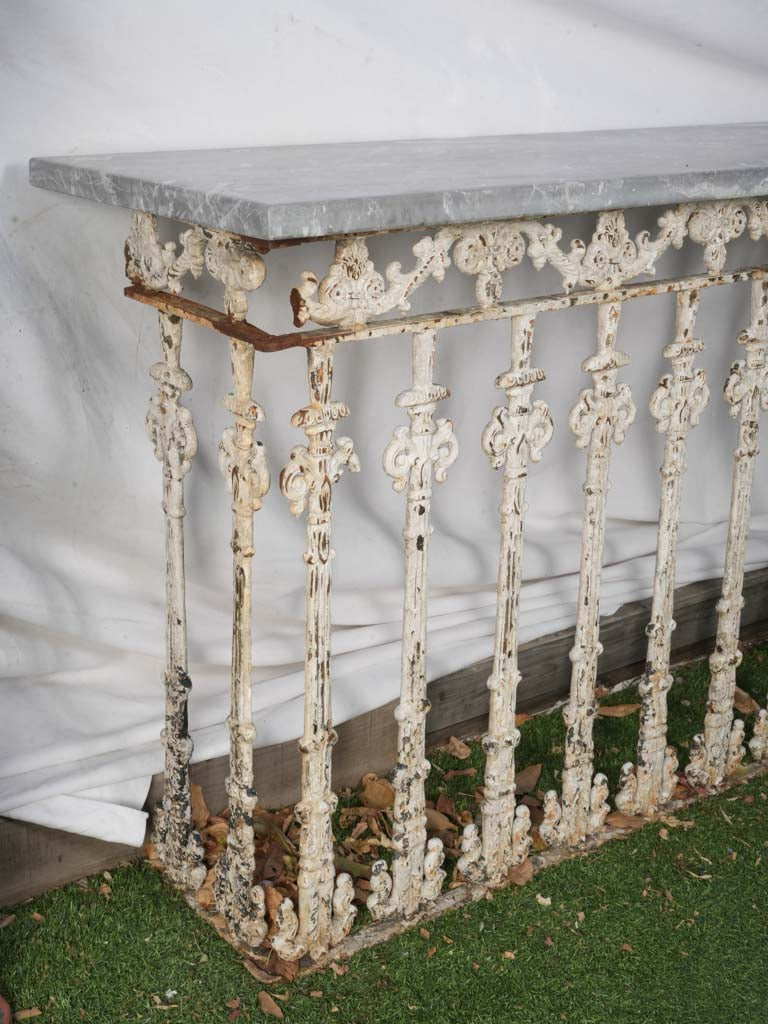 Sculptural Console Assembled from 1900s Cast-Iron Balcony Elements with Marble Top - 61"