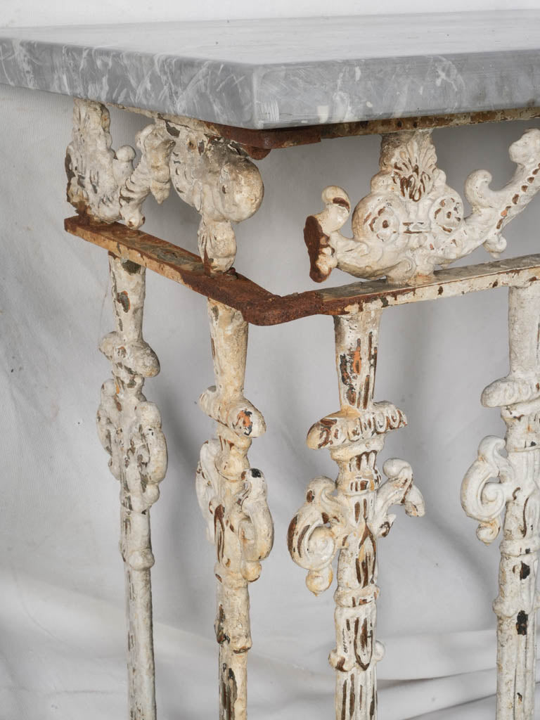 Sculptural Console Assembled from 1900s Cast-Iron Balcony Elements with Marble Top - 61"